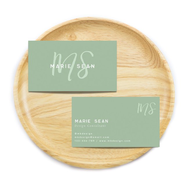 Minimalistisk Grönt, enkel två monogram Visitkort (Skapare uppladdad)