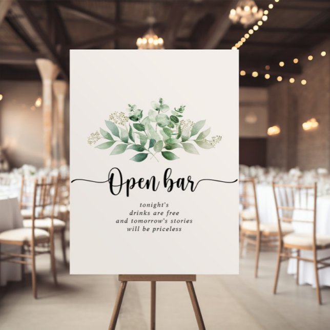 Minimalistisk Grönt Eucalyptus Bröllop Open Pub Poster (Skapare uppladdad)