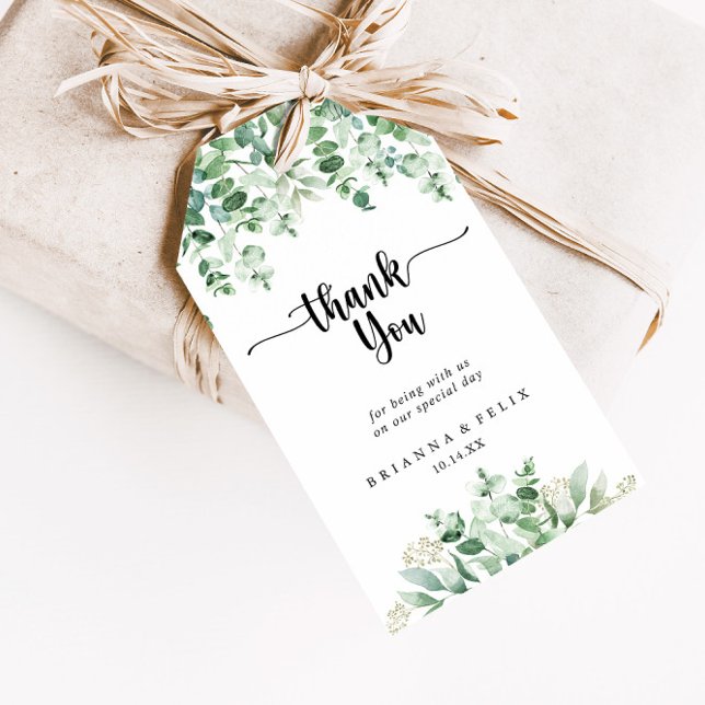 Minimalistisk Grönt Eucalyptus Bröllop Tack Presentetikett (Skapare uppladdad)