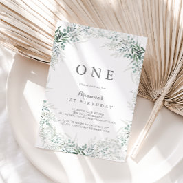 Minimalistisk Grönt Eucalyptus Första Födelsedagsf Inbjudningar