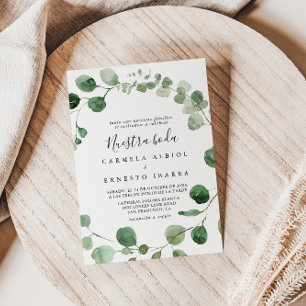 Minimalistisk Grönt Eucalyptus Nuestra Boda Bröllo Inbjudningar