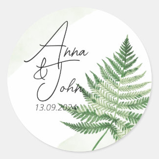 Minimalistisk Grönt Fern Runt Klistermärke