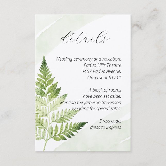 Minimalistisk Grönt Fern Tilläggskort (Framsida)