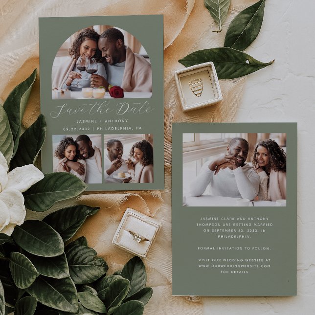 Minimalistisk Grönt för 4-foto-ark Spara Datumet (Skapare uppladdad)