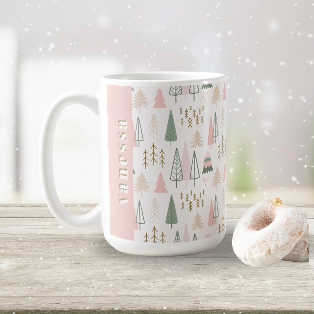 Minimalistisk Grönt för Julgranar och  Rosa Kaffemugg (Skapare uppladdad)