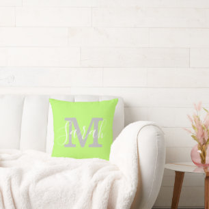 Minimalistisk Grönt för Monogram Namn Neon Kudde