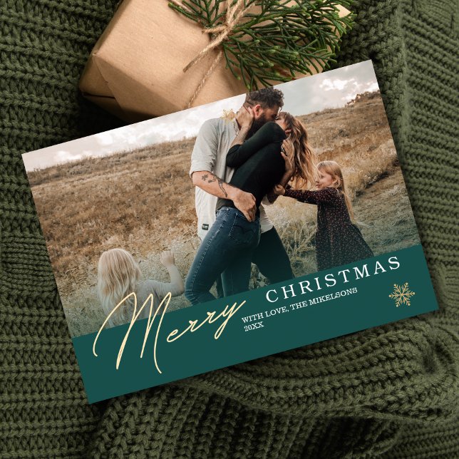 Minimalistisk Grönt Fotojul Julkort (Skapare uppladdad)