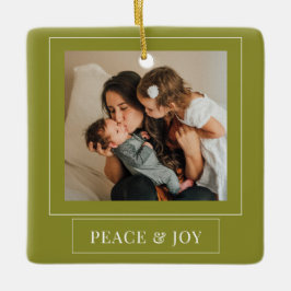 Minimalistisk Grönt, fred och joy-julfoto Julgransprydnad Keramik