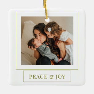 Minimalistisk Grönt, fred och joy-julfoto Julgransprydnad Keramik