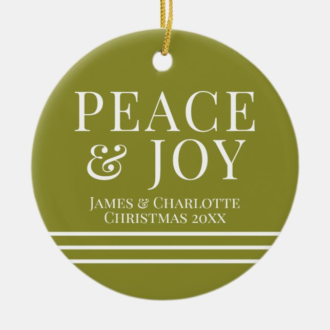 Minimalistisk Grönt, fred och joy-julfoto Julgransprydnad Keramik (Framsidan)