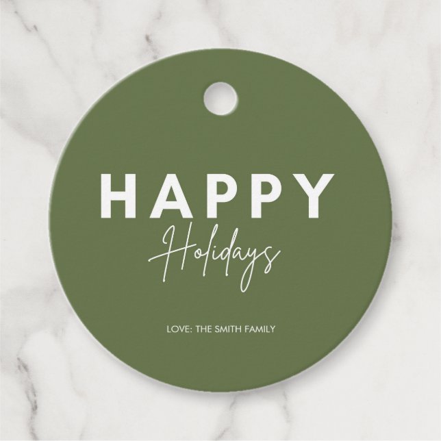 Minimalistisk Grönt Glad helg anpassa Gåvor Etiketter (Framsida)