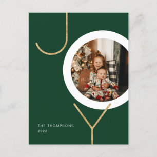 Minimalistisk Grönt Glitter Guld JOY Photo Helgdag Vykort