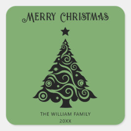 Minimalistisk Grönt God jul Träd Helgdag Fyrkantigt Klistermärke