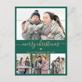 Minimalistisk Grönt Guld 4 Photo Collage jul Vykort