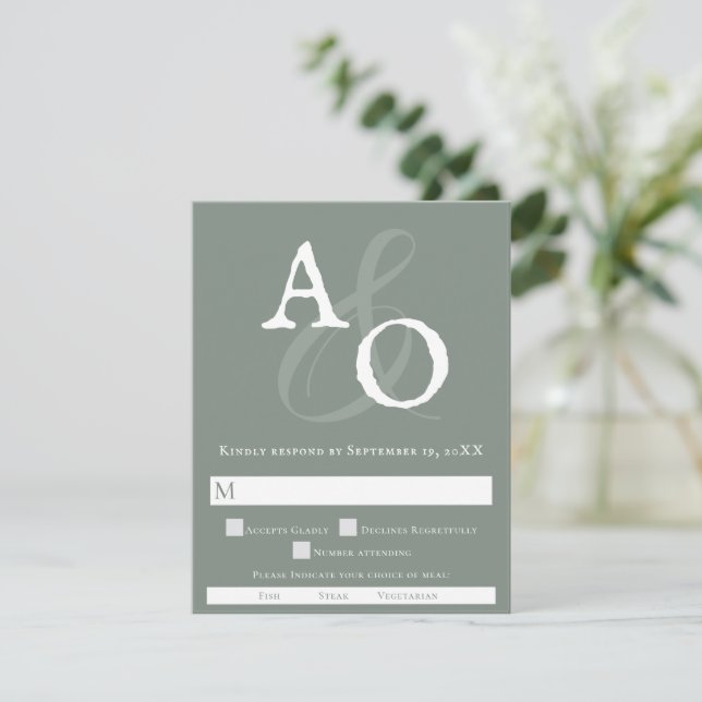 Minimalistisk Grönt i Monogram Bröllop OSA Kort (Stående Fram)