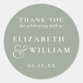 Minimalistisk Grönt i Monogram Bröllop Tack Runt Klistermärke