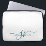 Minimalistisk grönt i Monogram Initialer Laptop Fodral<br><div class="desc">En chic modern snyggt-grönt skriver initialer monogram på vitt,  med ett dramatiskt skript som börjar med dekorationer och din fullt i en modern serif-typ.</div>
