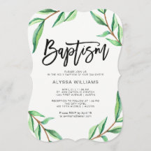 Minimalistisk Grönt Lämnar på vit baptism
