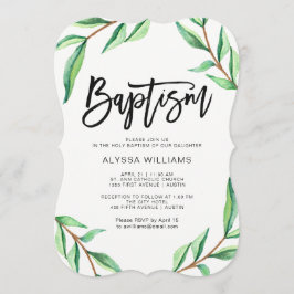 Minimalistisk Grönt Lämnar på vit baptism Inbjudningar