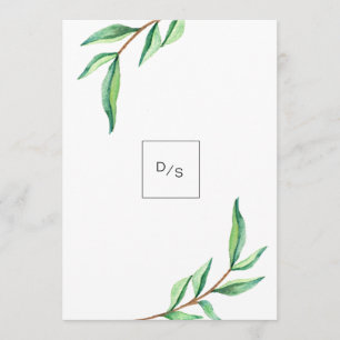 Minimalistisk Grönt Löv på Vita Bröllop Inbjudningar