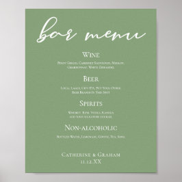 Minimalistisk Grönt-meny Bröllop Pub Poster