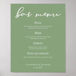 Minimalistisk Grönt-meny Bröllop Pub Poster