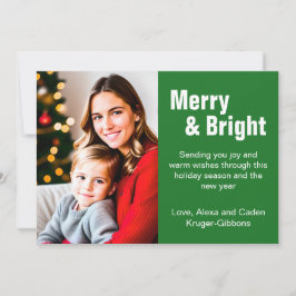 Minimalistisk Grönt "Merry & Bright"-foto Julkort