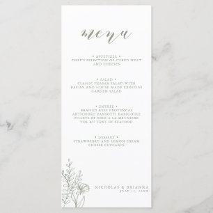 Minimalistisk Grönt Modern Boho Bröllop Monogram Meny