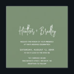 Minimalistisk Grönt Modern Bröllop Inbjudningar<br><div class="desc">Modern bröllopsinbjudan med en enkel design med namn i en elegant-skripttypografi och din händelseinformation i ett minimalistiskt sans serif-teckensnitt. All designad inslag är vit över en djup grönt. Den här chicens bröllopsinbjudan fungerar bra för en sommar eller fall/höst bröllop.</div>