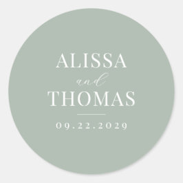 Minimalistisk Grönt Modern Bröllop Runt Klistermärke