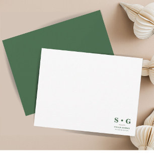 Minimalistisk Grönt - Modern Monogram Anteckningskort