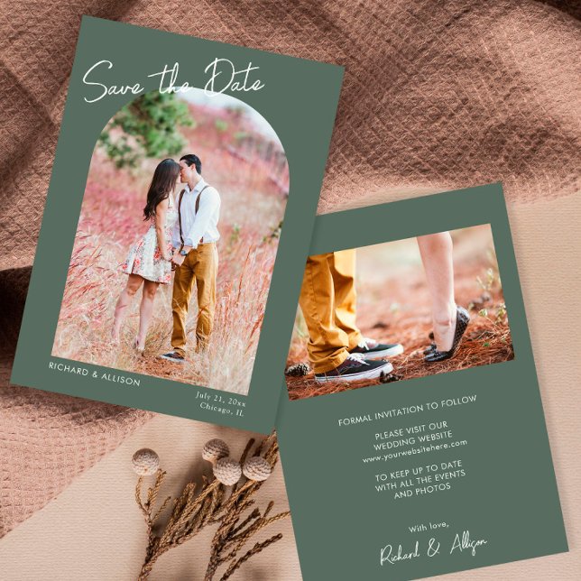 Minimalistisk grönt - modernt foto Spara datum Inbjudningar (Skapare uppladdad)