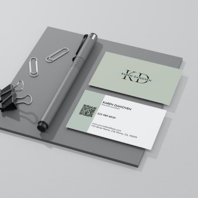 Minimalistisk Grönt, Monogram Professionell Visitkort (Skapare uppladdad)