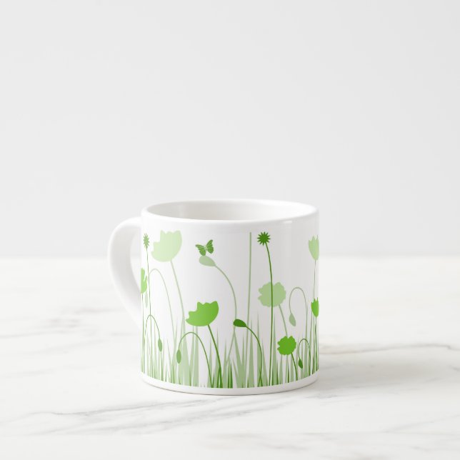 Minimalistisk Grönt och Blommigt för skuggor av vi Espressomugg (Framsida vänster)