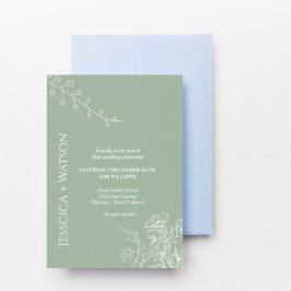 Minimalistisk grönt och emerald blommigt bröllop inbjudningar