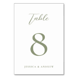 Minimalistisk Grönt och vit enkel Bröllop Bordsnummer
