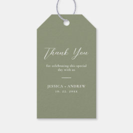 Minimalistisk Grönt och vit enkel Bröllop Presentetikett