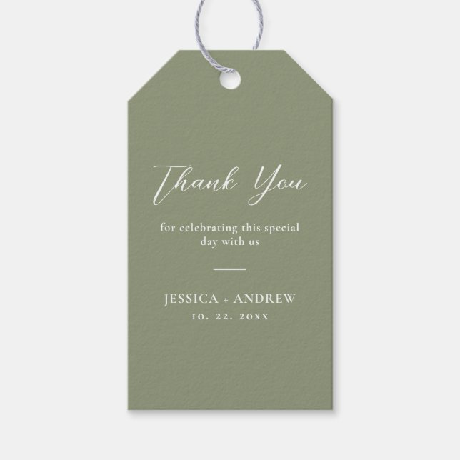 Minimalistisk Grönt och vit enkel Bröllop Presentetikett (Framsidan)