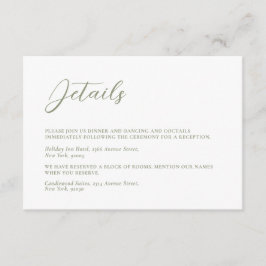 Minimalistisk Grönt och vit enkel Bröllop Tilläggskort