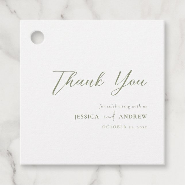 Minimalistisk Grönt och vit enkel bröllopsförmån Gåvor Etiketter (Framsida)