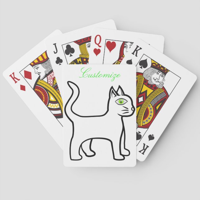 Minimalistisk Grönt-öga Cat Thunder_Cove Casinokort (Baksidan)