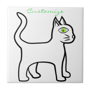 Minimalistisk Grönt-öga Cat Thunder_Cove Kakelplatta