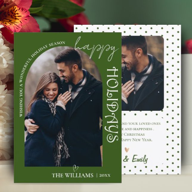 Minimalistisk Grönt Photo Glad helg jul (Minimalist Green Multi Photo Merry Christmas Card)