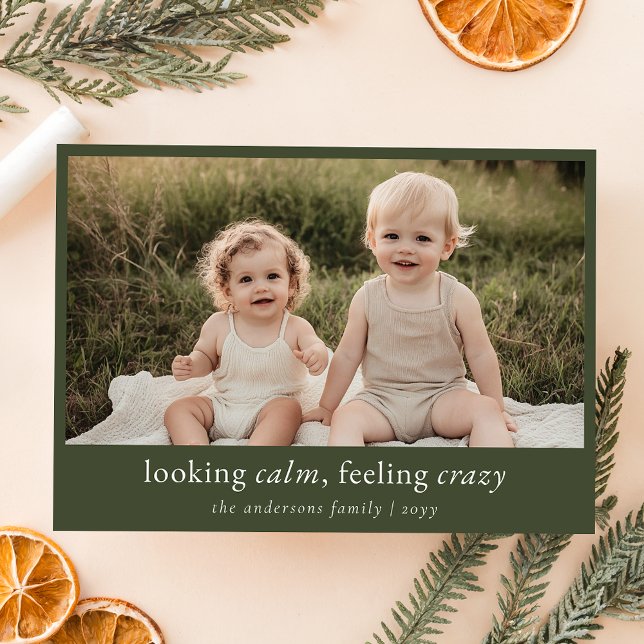 Minimalistisk Grönt - roligt fotfoto i julfamiljen Julkort (Skapare uppladdad)