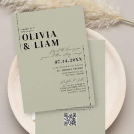 Minimalistisk Grönt Sage All One OSA QR Code Bröll Inbjudningar