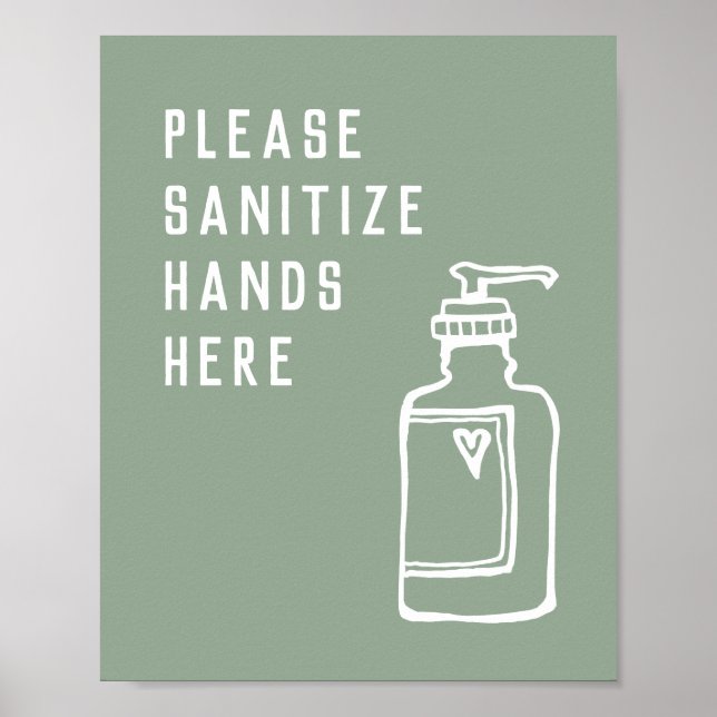 Minimalistisk Grönt Sanitize Händer här Poster (Framsidan)