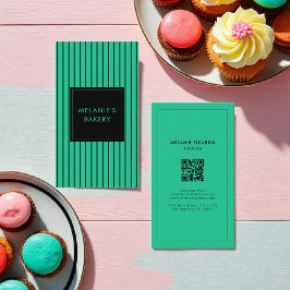 Minimalistisk Grönt Tosca Rand QR Code Bakery Visitkort