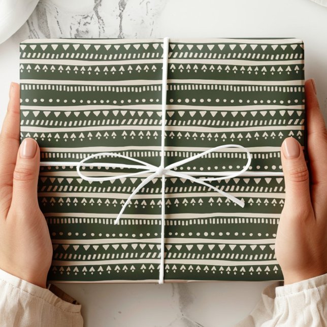 Minimalistisk Grönt Tribal Rand Presentpapper (Skapare uppladdad)