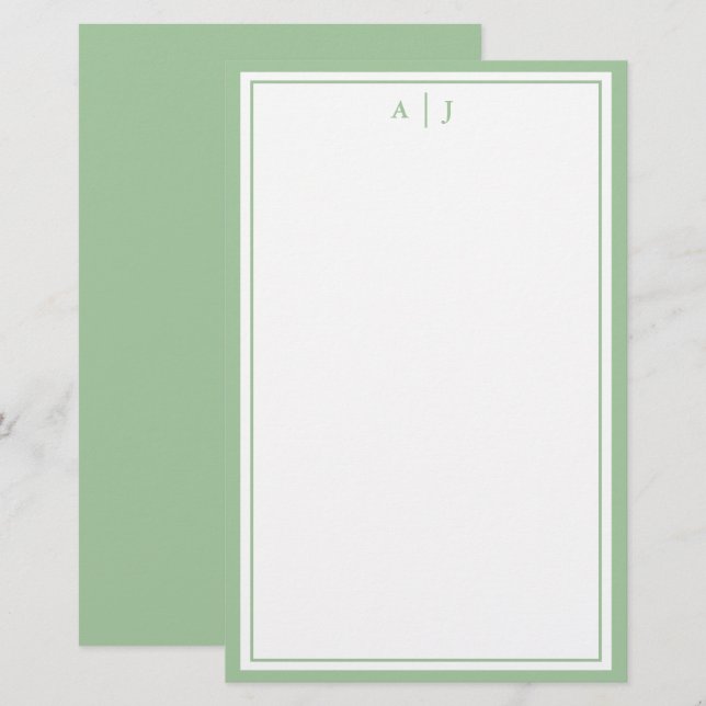 Minimalistisk Grönt två Gräns-monogram Brevpapper (Fram/baksida)