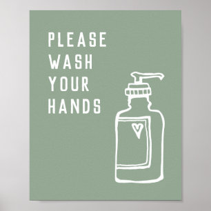 Minimalistisk Grönt Tvätta Händer-soap Poster